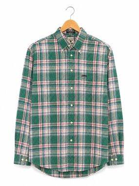VTG 90 Façonnable Mens M Green Pink Madras Plaid Button Down shirt Mediterranean